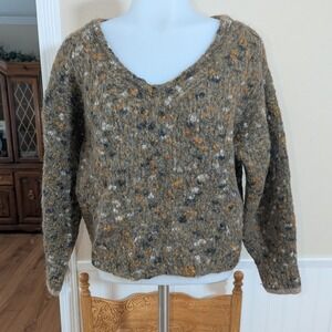 Momoni V-Neck Alpaca Wool Sweater Women Medium Olive Brown Excellent Italy Knit